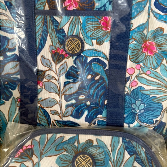 Lilly Pulitzer Tote + Pouch Breezy Aqua Best Fronds Forever NWT GWP - Picture 2 of 4